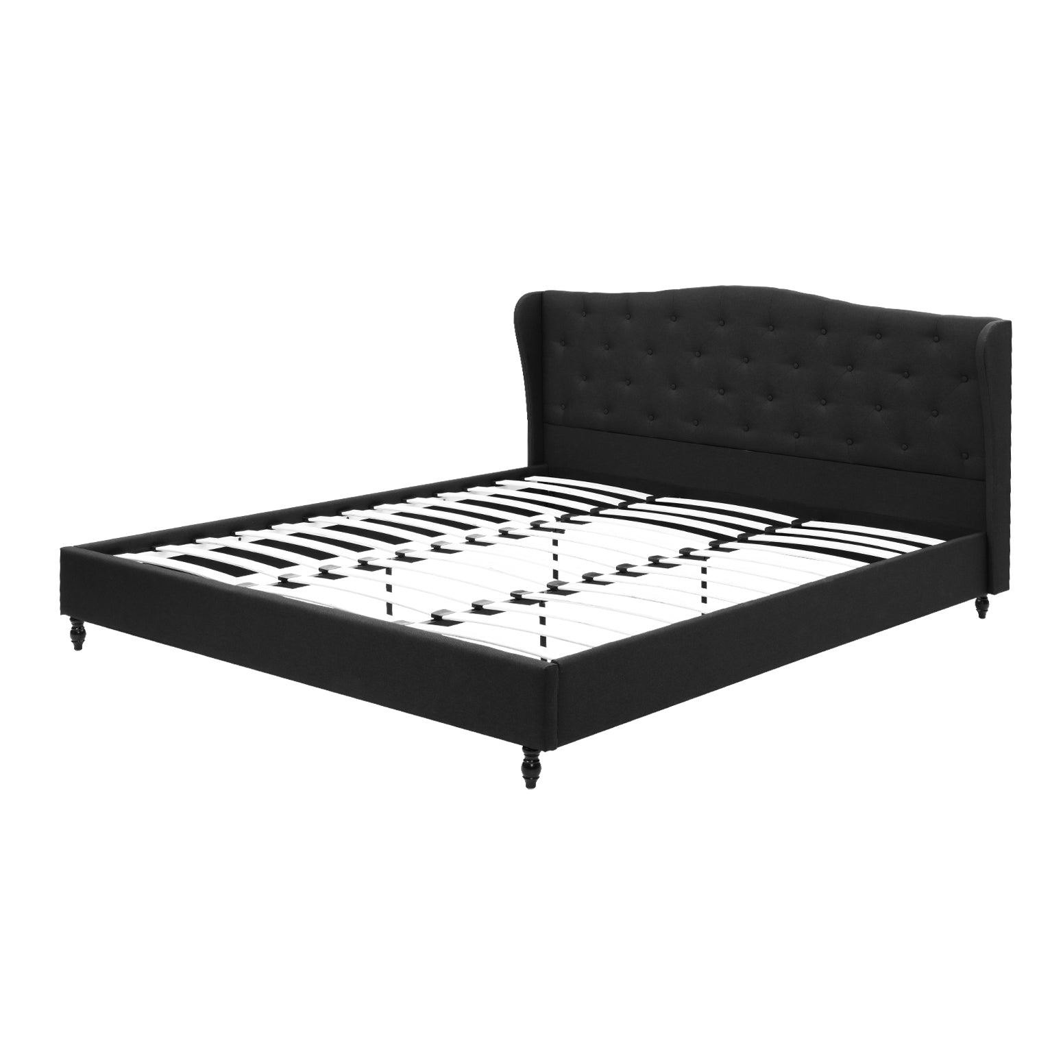 King Bed Frame Wingback Headboard Charcoal Grey Linen Upholstered Platform Bed Base