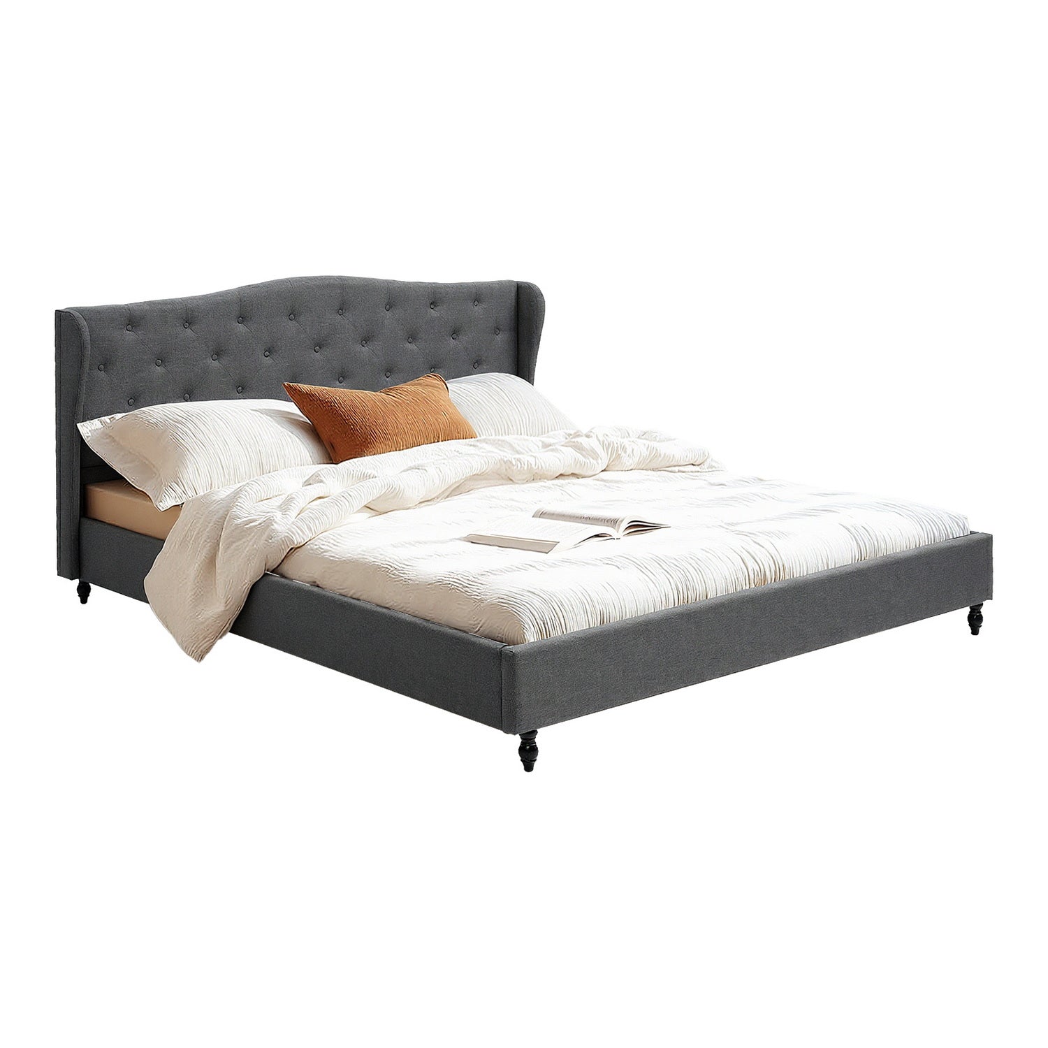 Pierre King Bed Frame with Wingback Headboard – Grey
