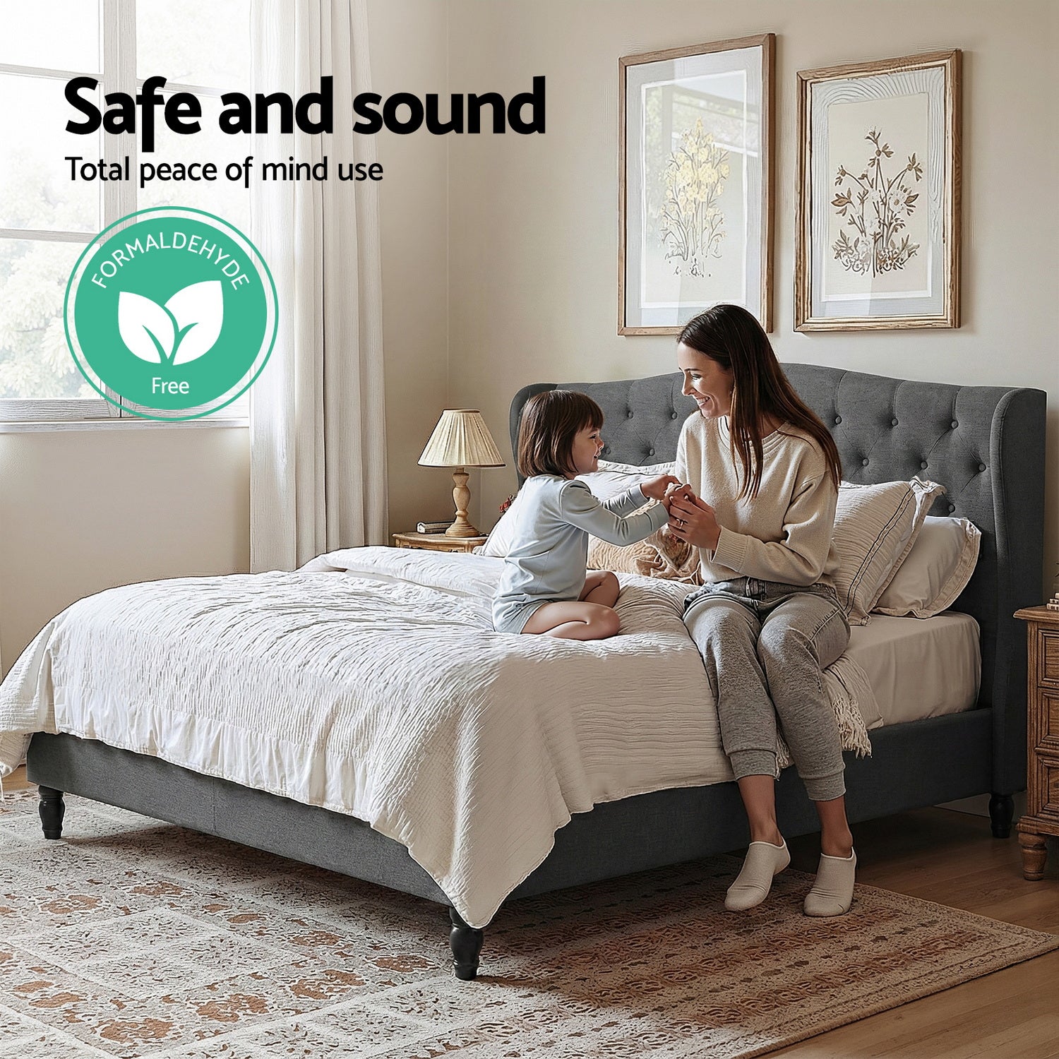 Pierre Queen Bed Frame with Wingback Headboard – Grey