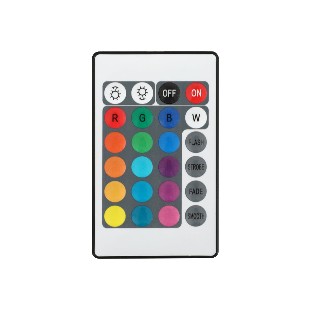 Remote control for Manly Double LED Bed Frame With Charge Ports Black with color and lighting mode buttons.