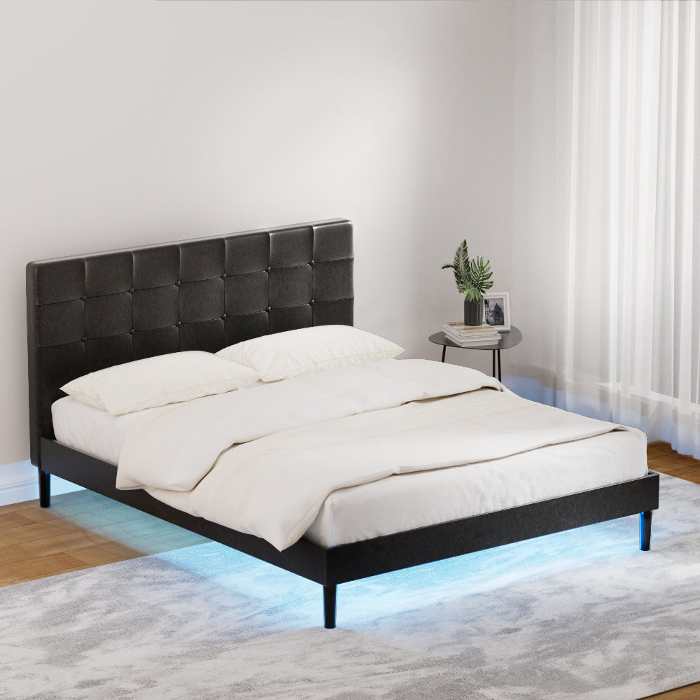 Manly Queen LED Bed Frame With Charge Ports Black-1