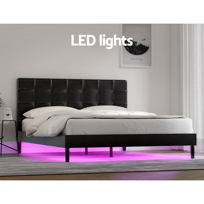 Manly Queen LED Bed Frame With Charge Ports Black