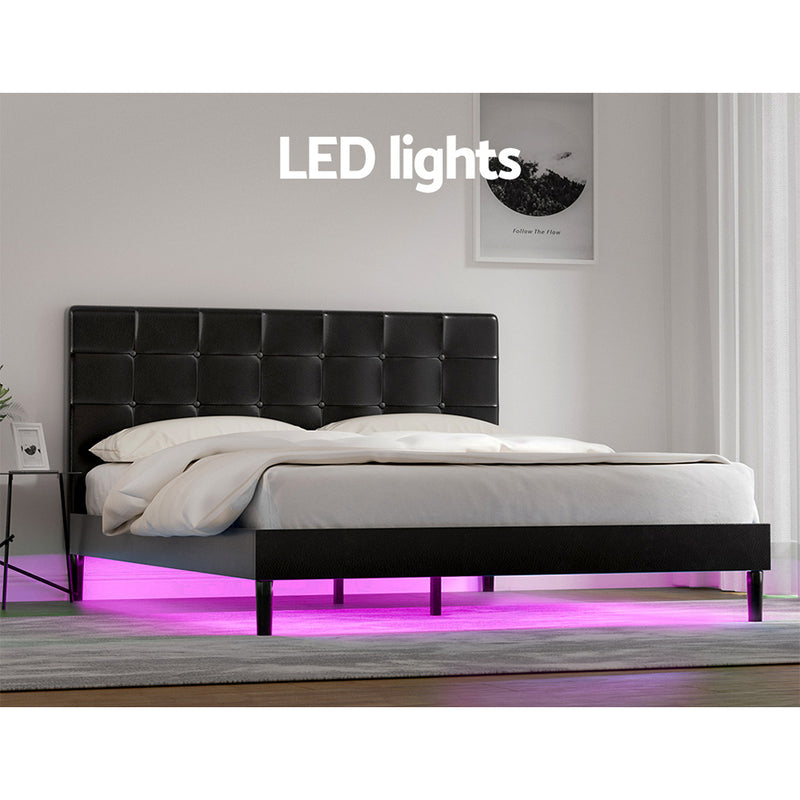 Manly Queen LED Bed Frame With Charge Ports Black-5