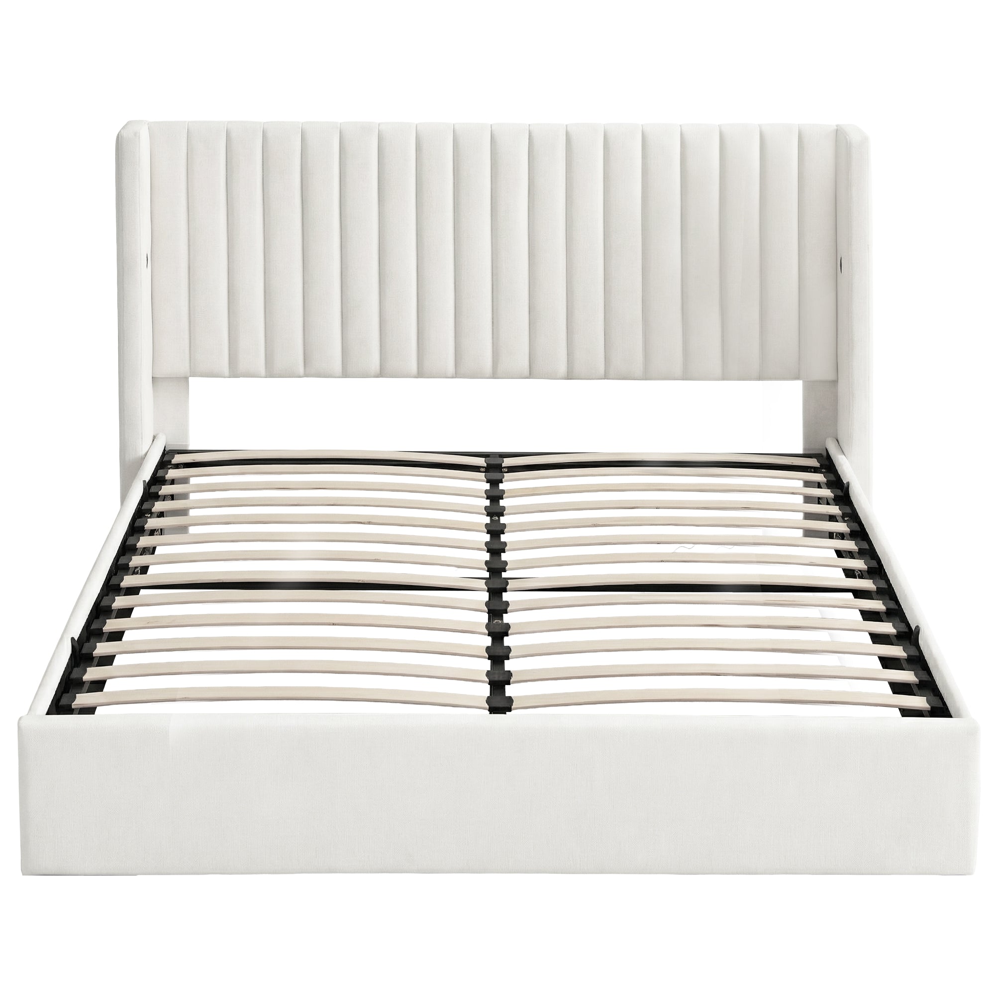 Aria Vertical Tufted King Gas Lift Storage Bed Frame – White