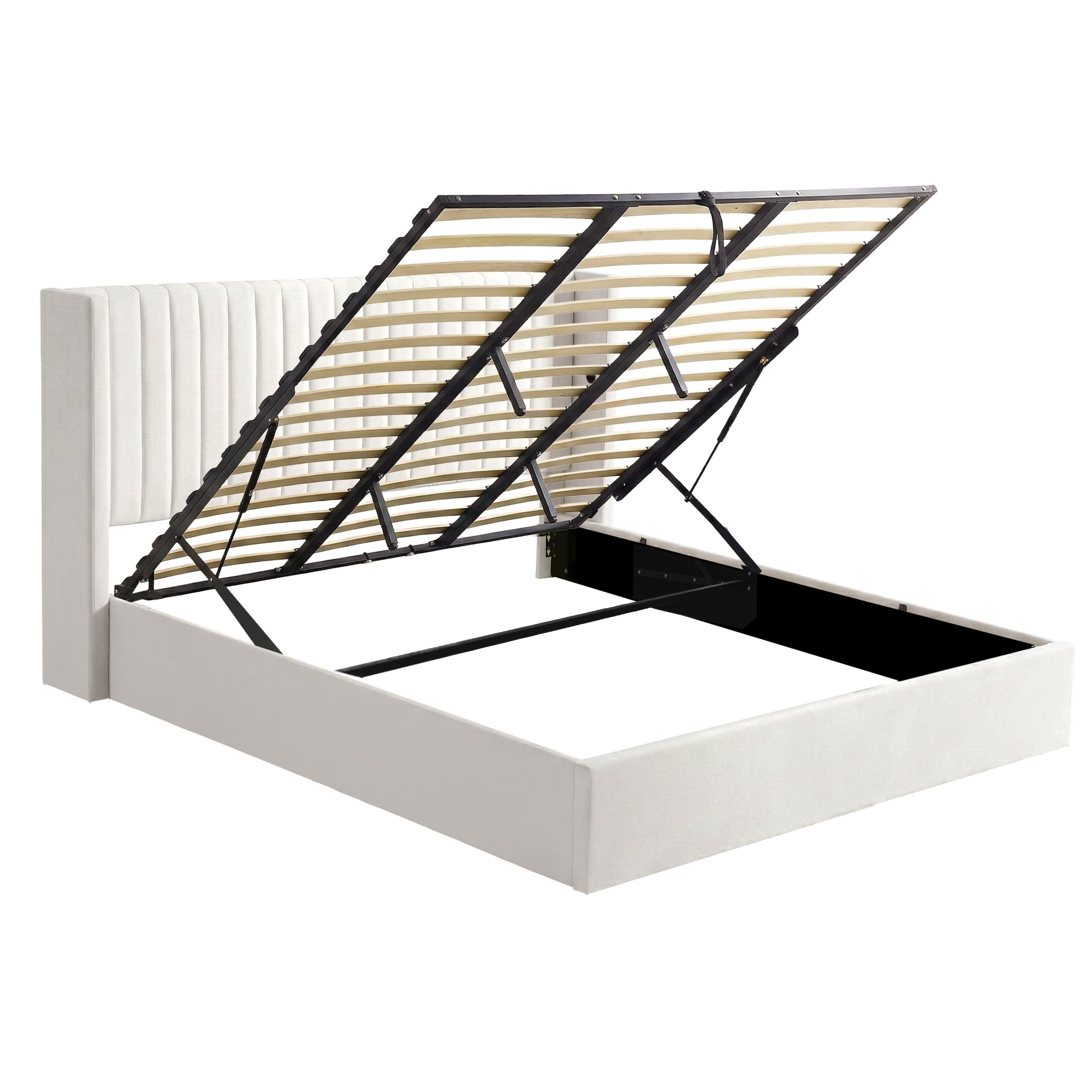 Aria Vertical Tufted King Gas Lift Storage Bed Frame – White
