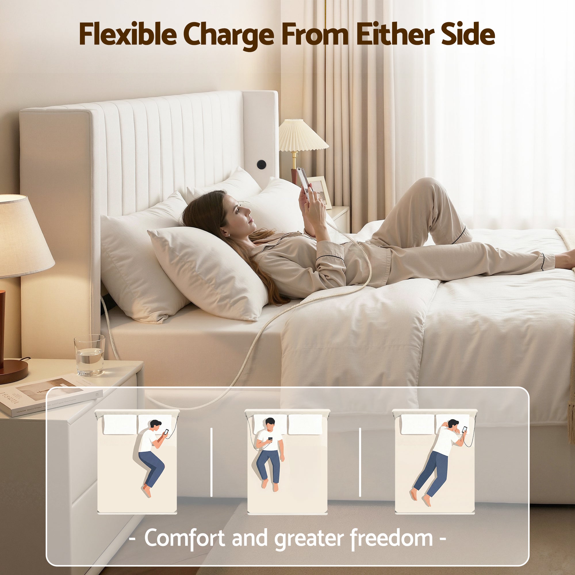 Aria Vertical Tufted King Gas Lift Storage Bed Frame – White