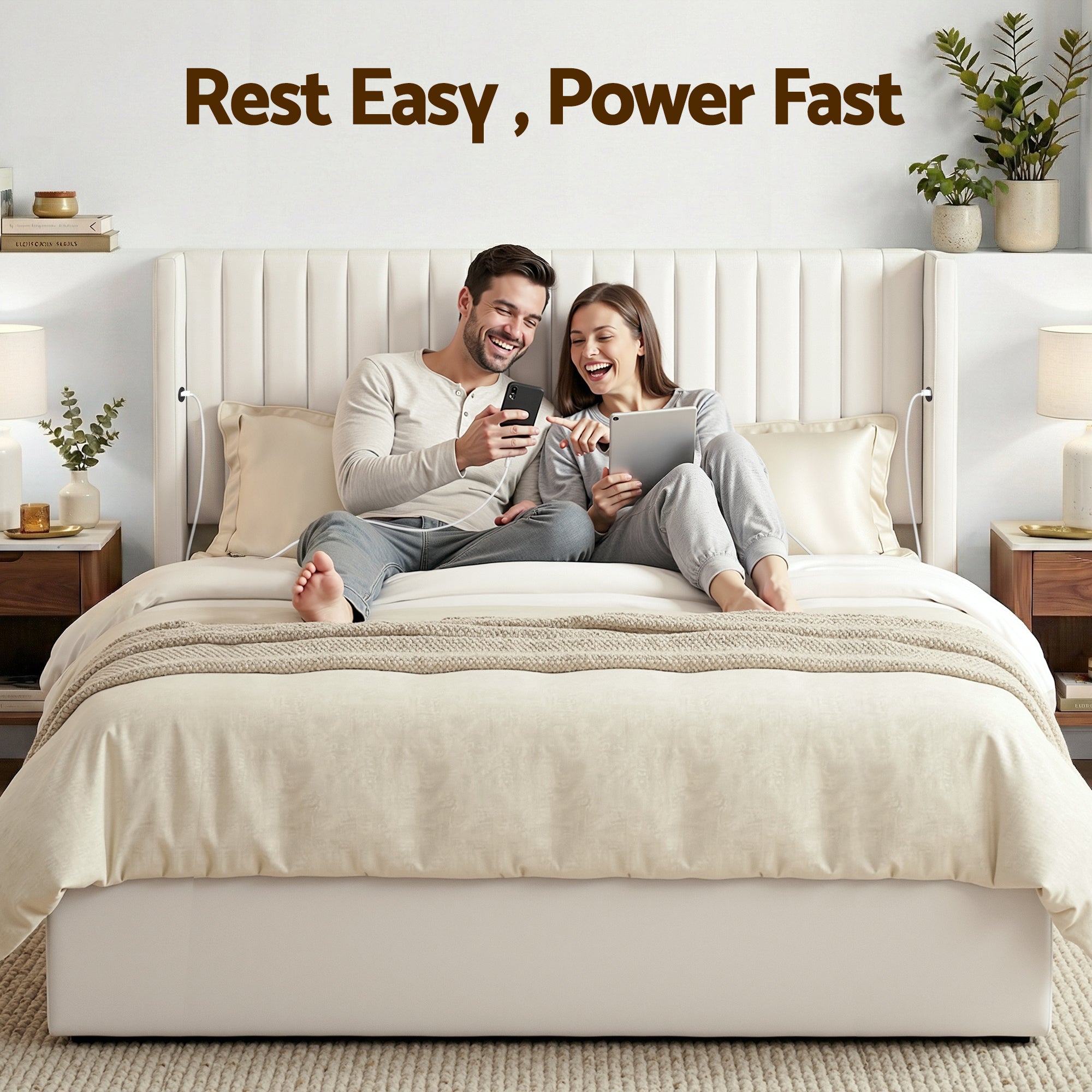Aria Vertical Tufted King Gas Lift Storage Bed Frame – White