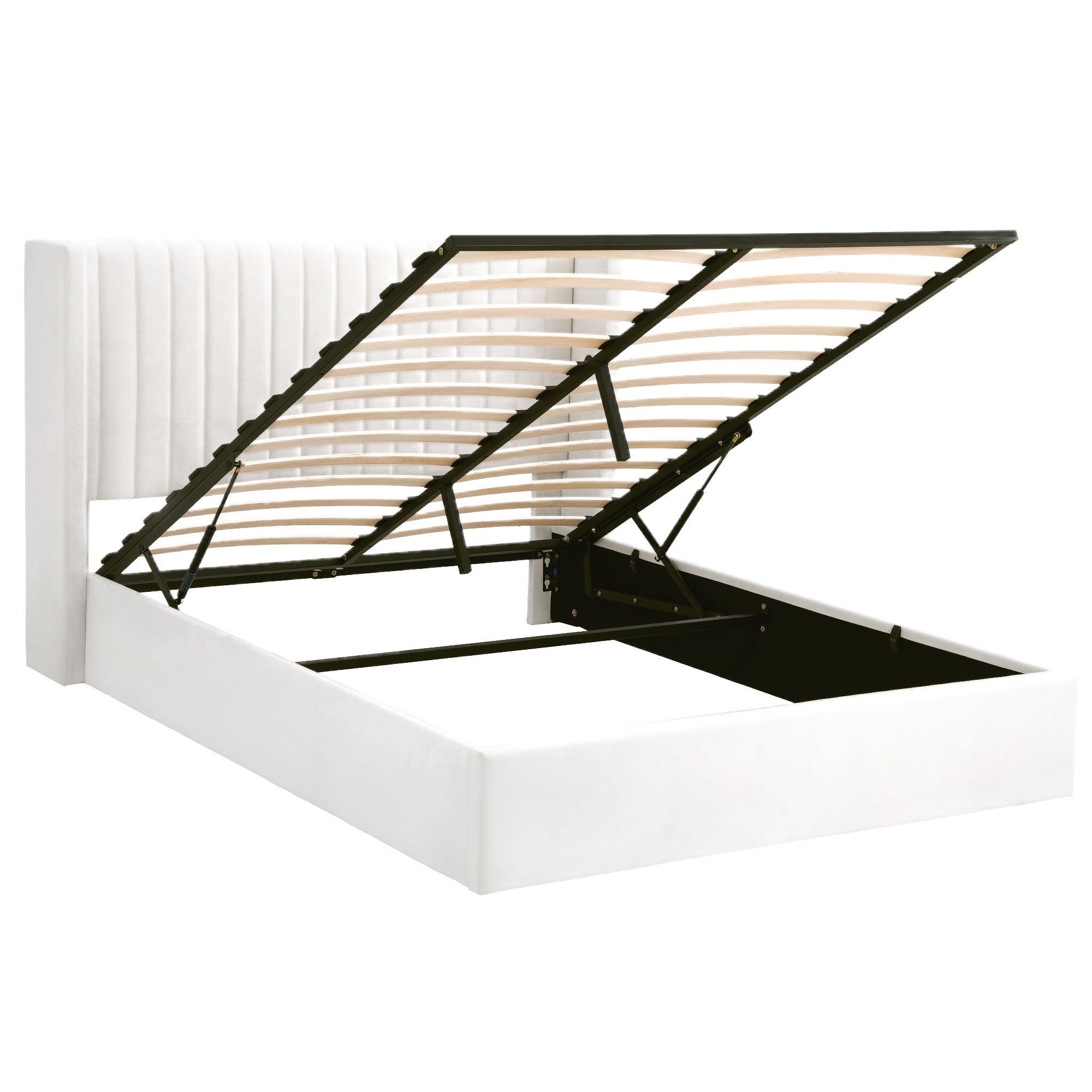 Aria Vertical Tufted Queen Gas Lift Storage Bed Frame – White