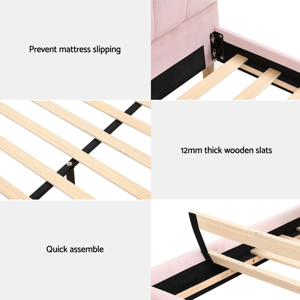 Rosie Double Bed Frame - Pink Velvet
