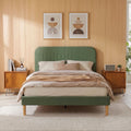 Double Bed Frame with Padded Headboard, 300kg Capacity - Green Fabric
