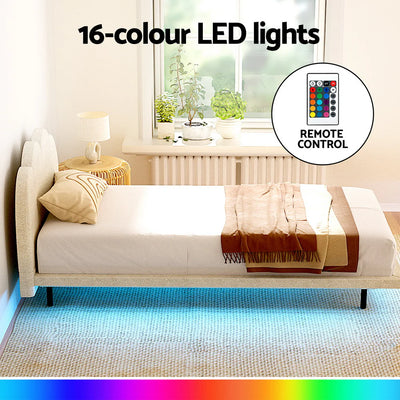 Single Premium Package | Sasa LED Boucle Bed Frame with remote control, Alanya Euro Top Pocket Spring Mattress and Pillowtop Topper