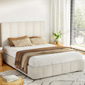 Aldinga Double Gas Lift Storage Bed Frame with Linen Headboard - Beige