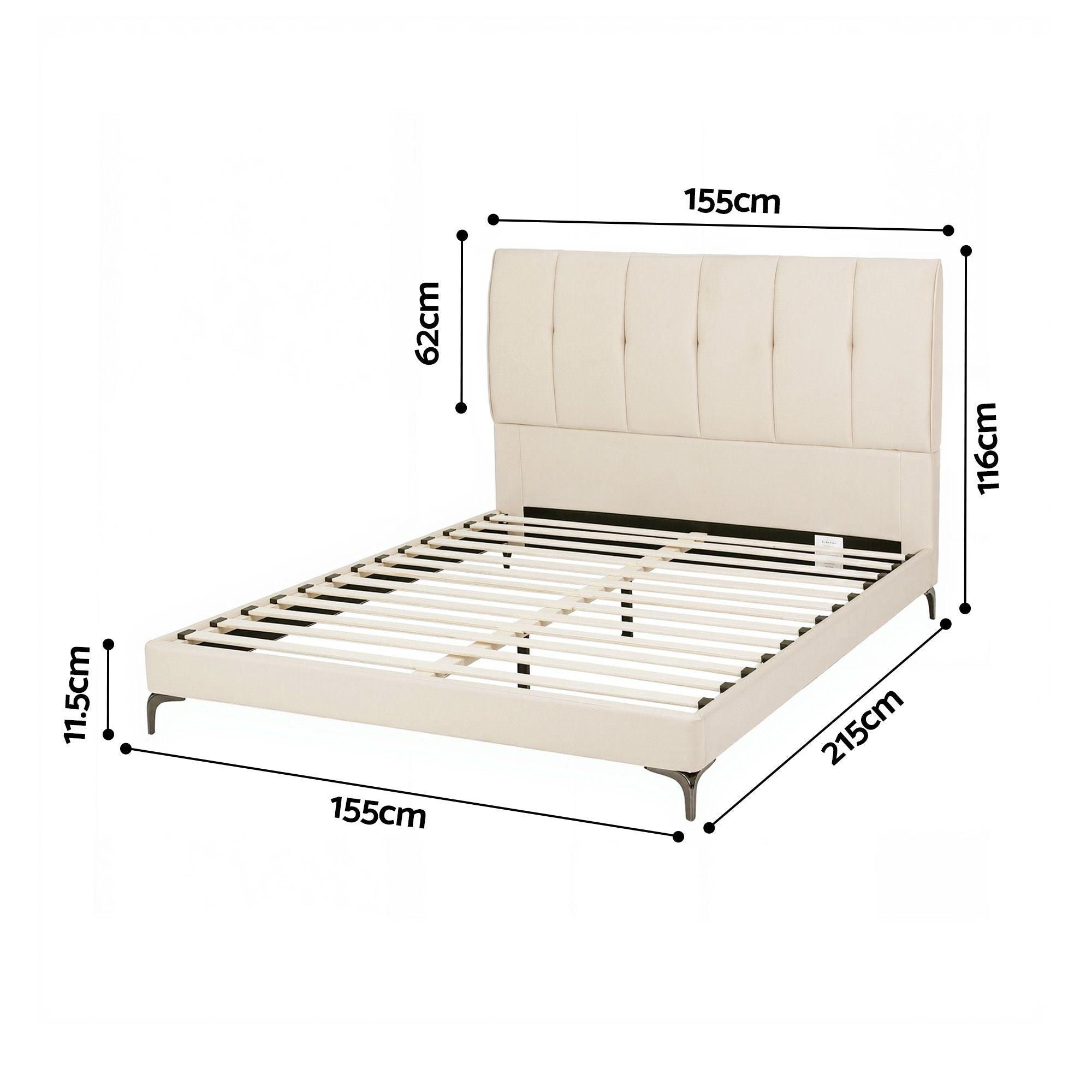 Queen Bed Frame Upholstered Platform Bed with Tufted Headboard 300kg Support