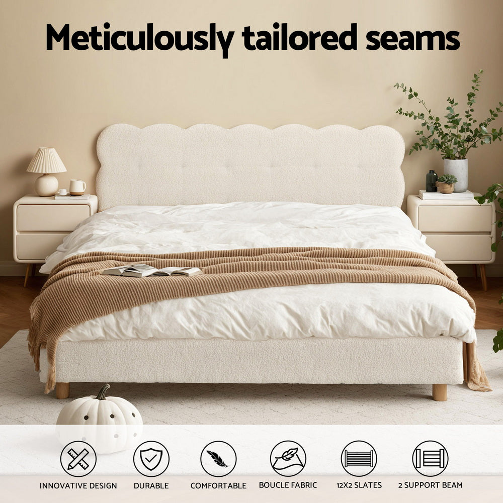 Cloud Double Bouclé Bed Frame – White