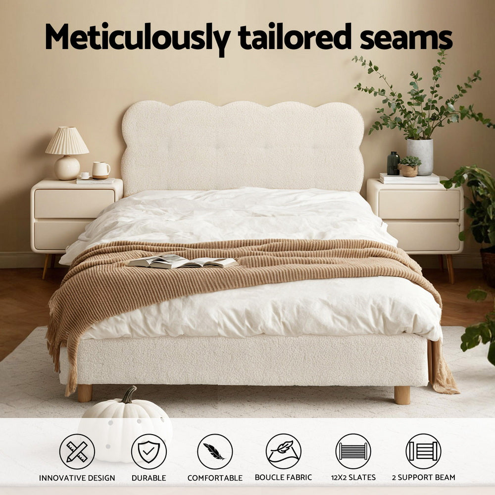 Cloud King Single Bouclé Bed Frame – White