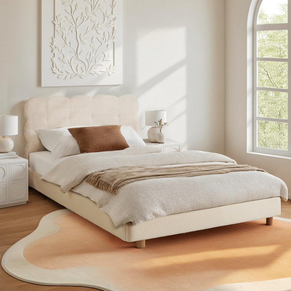 Cloud King Single Bouclé Bed Frame – White