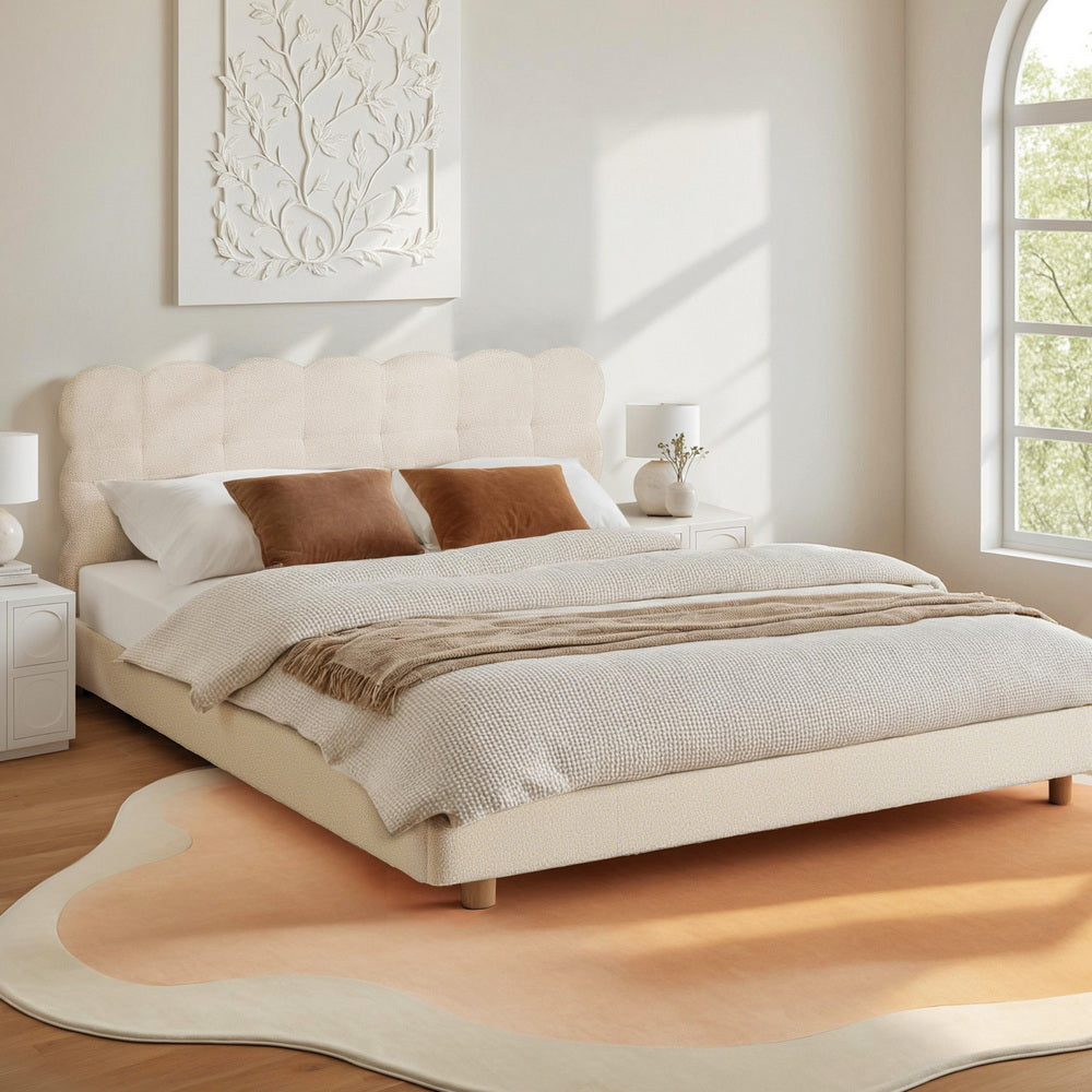 Cloud Queen Bouclé Bed Frame – White