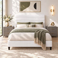 Double Bed Frame with Adjustable Linen Headboard and Charging Ports