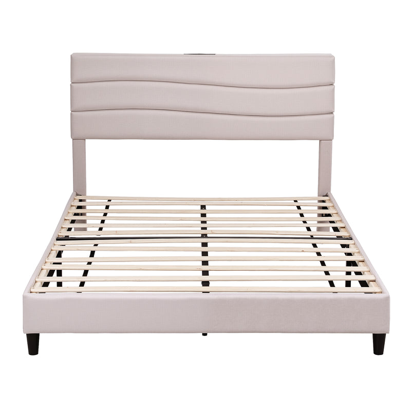 Collaroy Queen Bed Frame with Charging Station - Beige-3