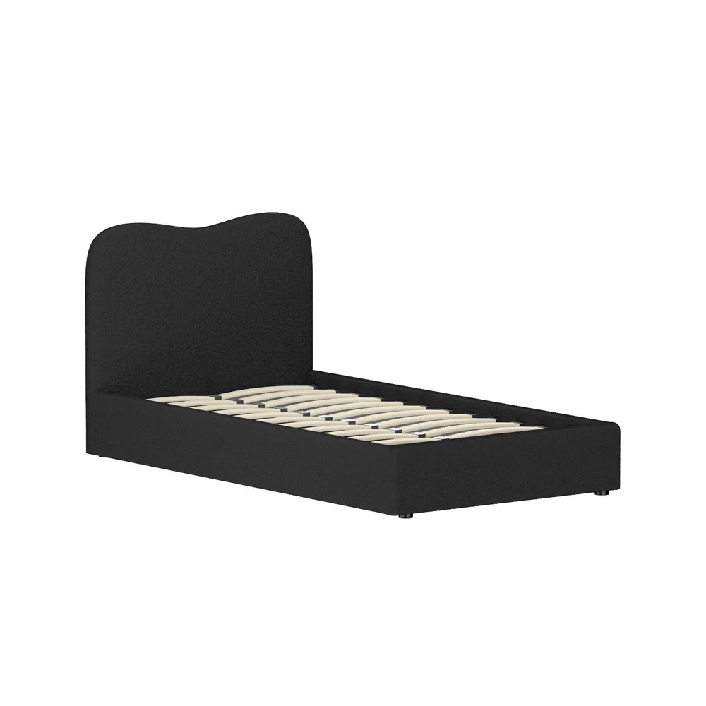 King Single Premium Package | Albany Bouclé Bed Frame Black, Algarve Euro Top Pocket Spring Mattress (Medium Firm) & Pillowtop Mattress Topper