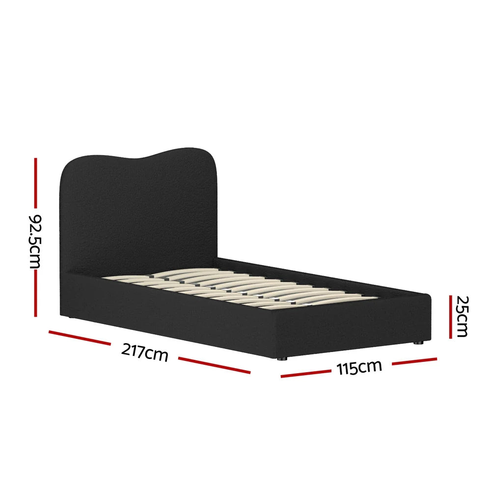 King Single Premium Package | Albany Bouclé Bed Frame Black, Algarve Euro Top Pocket Spring Mattress (Medium Firm) & Pillowtop Mattress Topper