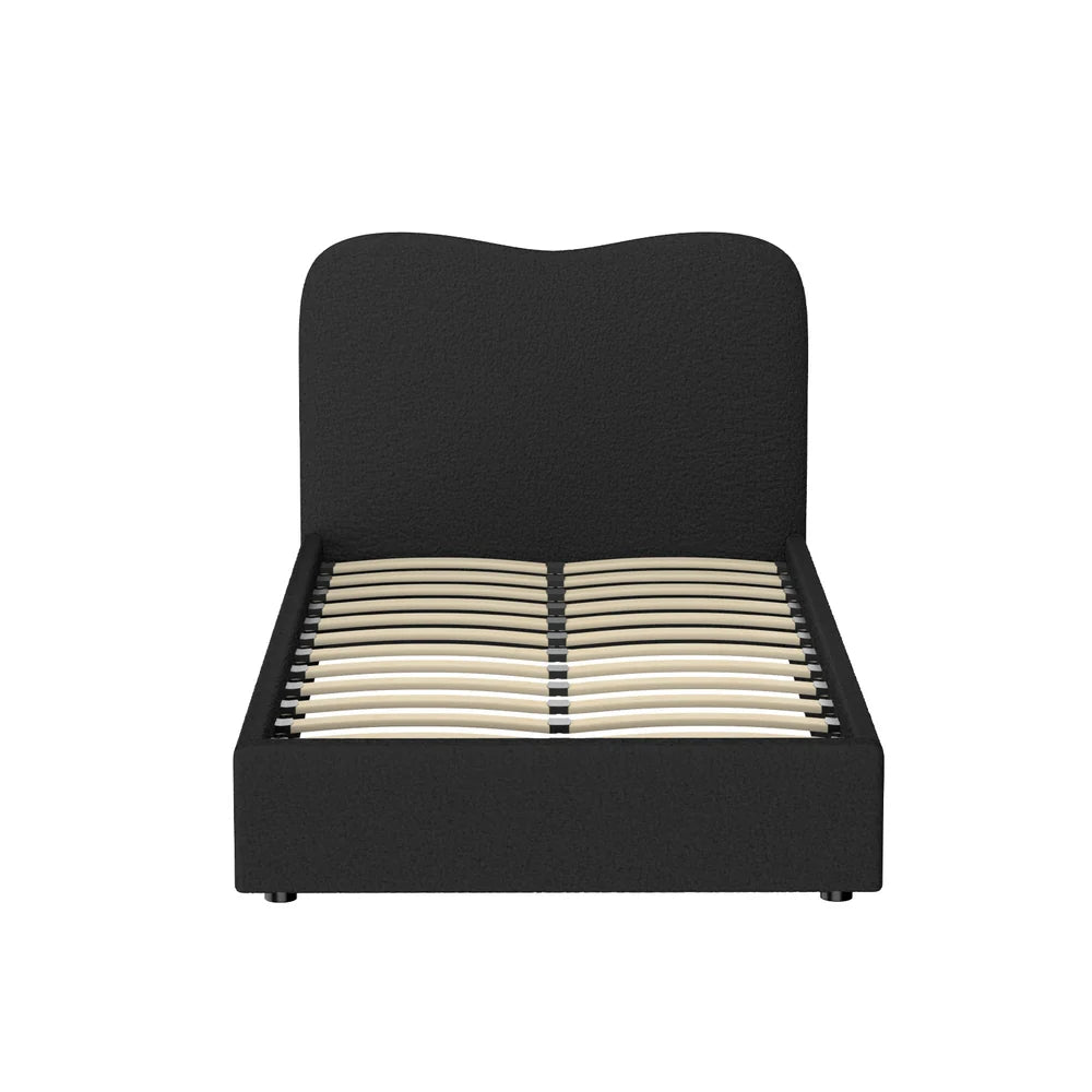 King Single Premium Package | Albany Bouclé Bed Frame Black, Algarve Euro Top Pocket Spring Mattress (Medium Firm) & Pillowtop Mattress Topper