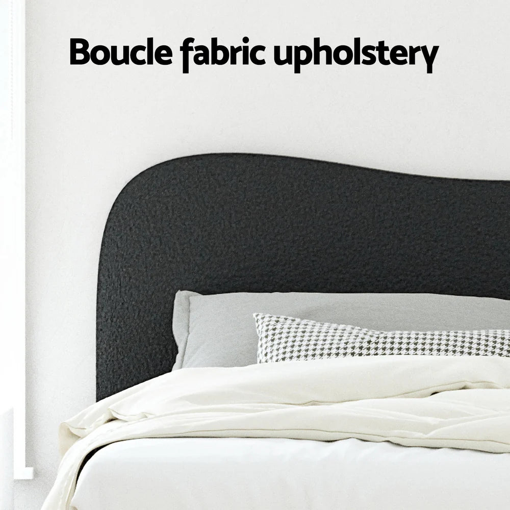 King Single Premium Package | Albany Bouclé Bed Frame Black, Algarve Euro Top Pocket Spring Mattress (Medium Firm) & Pillowtop Mattress Topper