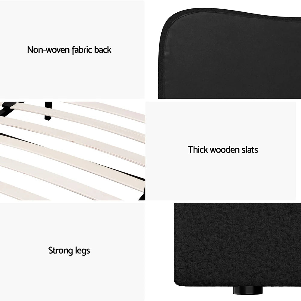 King Single Premium Package | Albany Bouclé Bed Frame Black, Algarve Euro Top Pocket Spring Mattress (Medium Firm) & Pillowtop Mattress Topper-8