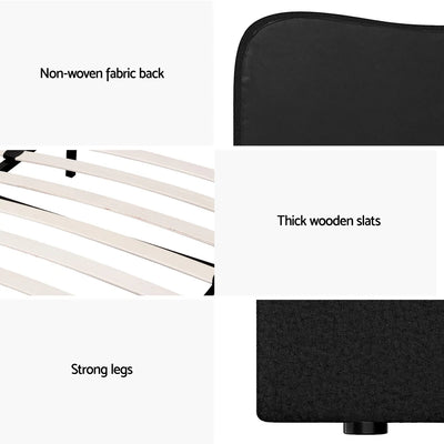 King Single Premium Package | Albany Bouclé Bed Frame Black, Algarve Euro Top Pocket Spring Mattress (Medium Firm) & Pillowtop Mattress Topper