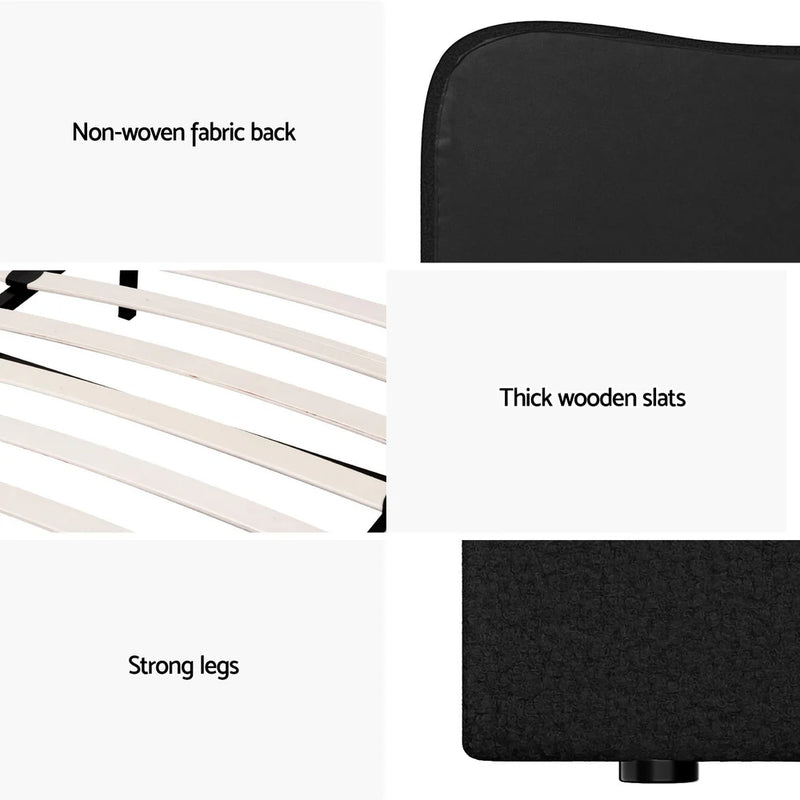 King Single Premium Package | Albany Bouclé Bed Frame Black, Algarve Euro Top Pocket Spring Mattress (Medium Firm) & Pillowtop Mattress Topper-8