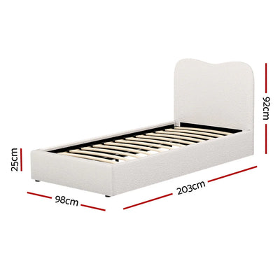 Single Premium Package | Albany Boucle Bed Frame Cream White, Alanya Euro Top Pocket Spring Mattress (Medium Firm) & Pillowtop Mattress Topper
