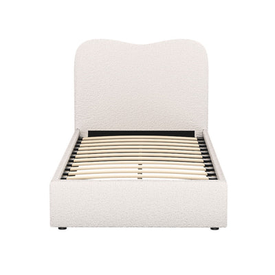 Albany Single Boucle Bed Frame - Cream White with tufted headboard and wooden slats, upholstered in boucle fabric