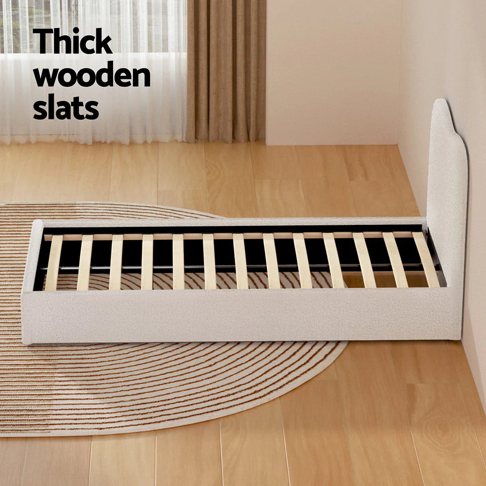 Single Premium Package | Albany Boucle Bed Frame Cream White, Alanya Euro Top Pocket Spring Mattress (Medium Firm) & Pillowtop Mattress Topper-7