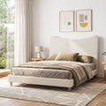 Queen Bed Frame with Curved Boucle Headboard 300kg Capacity - Beige