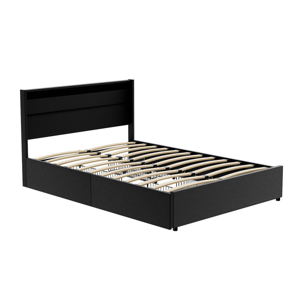 Dunelight LED Double Bed Frame with 4 Storage Drawers - Black-7