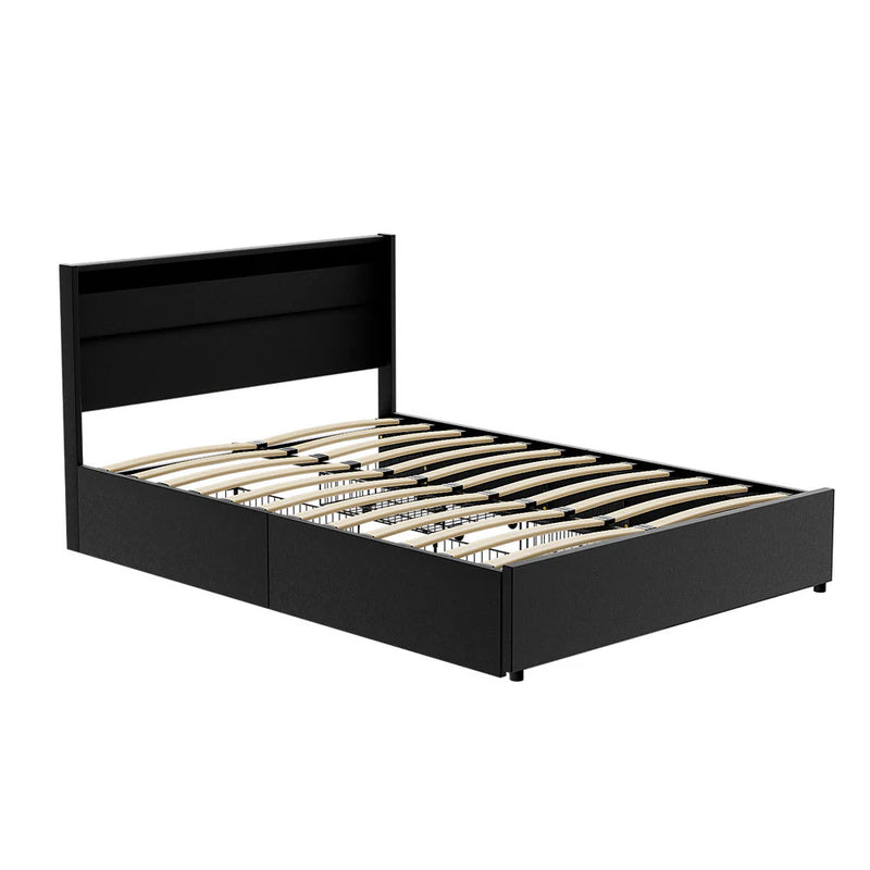 Double Package | Dunelight LED Bed Black & Bonita Pillow Top Mattress (Medium Firm) with black frame and wooden slats
