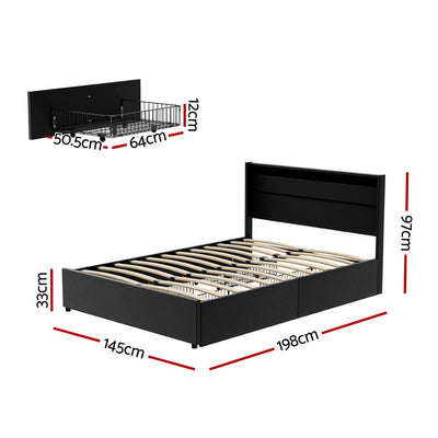 Dunelight LED Double Bed Frame with 4 Storage Drawers - Black