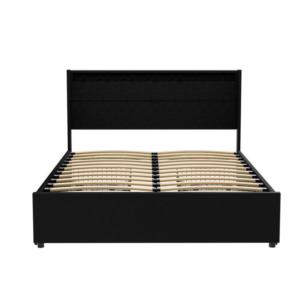 Dunelight LED Double Bed Frame with 4 Storage Drawers - Black-3