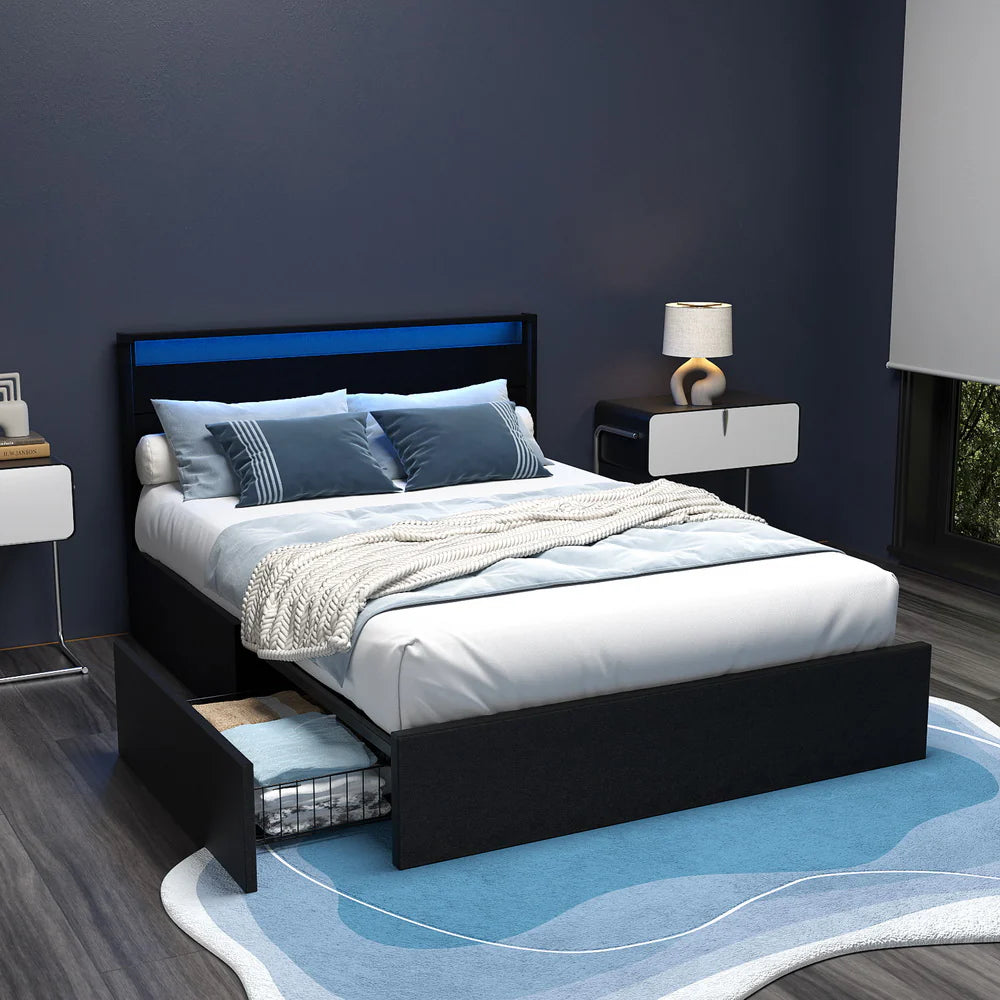 Double Package | Dunelight LED Bed Black & Devon Euro Top Mattress (Medium)