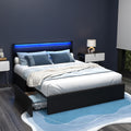 Dunelight LED Queen Bed Frame with 4 Storage Drawers - Black