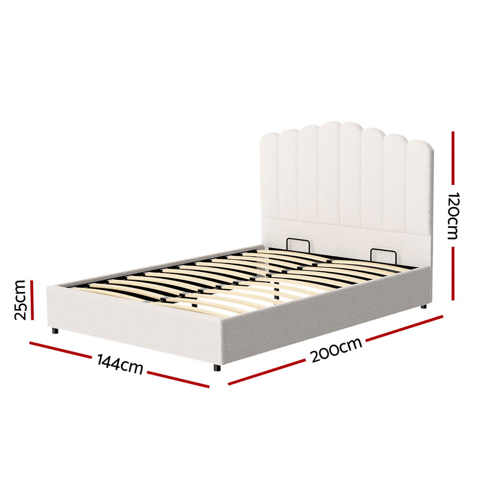 Fion Double Boucle Storage Bed - Cream White