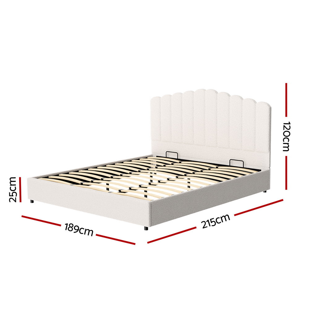 Fion King Boucle Storage Bed - Cream White