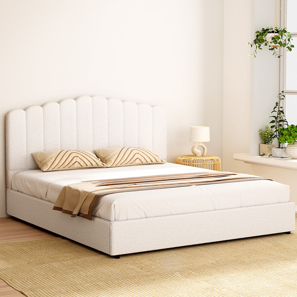 Fion King Boucle Storage Bed - Cream White