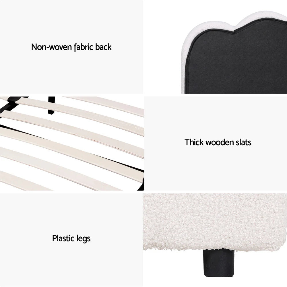King Single Premium Package | Fion Boucle Gas Lift Bed Frame Cream White, Algarve Euro Top Pocket Spring Mattress (Medium Firm) & Pillowtop Mattress Topper