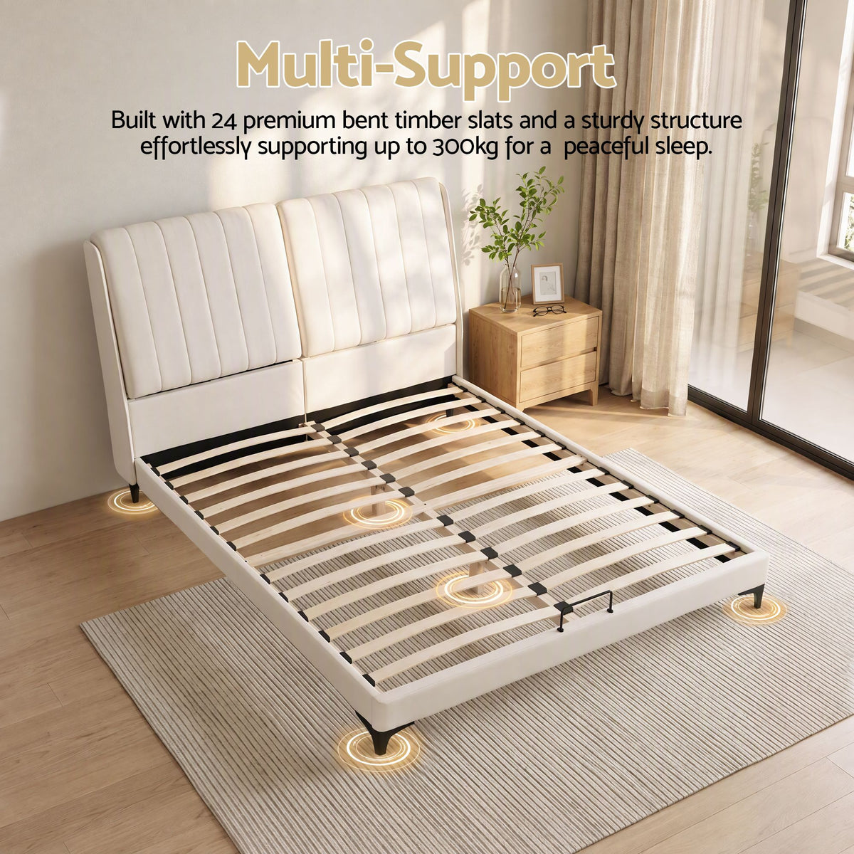King Size Bed Frame with Adjustable PU Leather Headboard