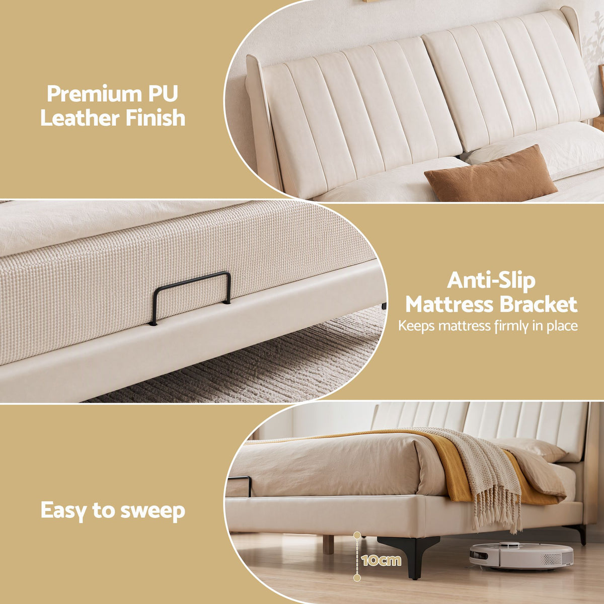 King Size Bed Frame with Adjustable PU Leather Headboard