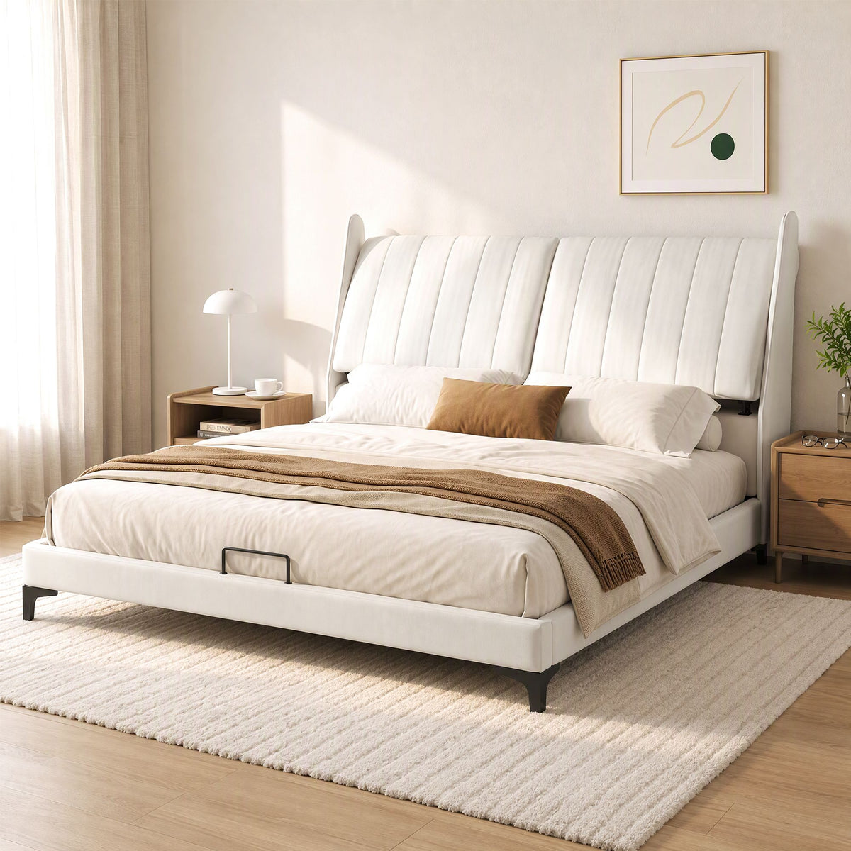 King Size Bed Frame with Adjustable PU Leather Headboard