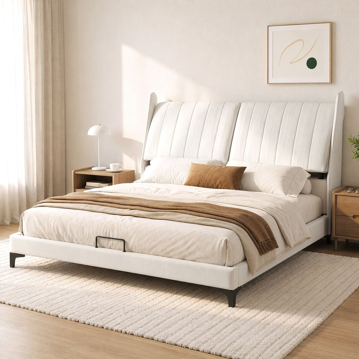 Queen Size Bed Frame with Adjustable PU Leather Headboard