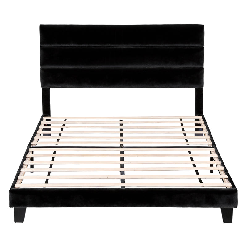 Hush Double Upholstered Bed Frame with Velvet Headboard - Black-3