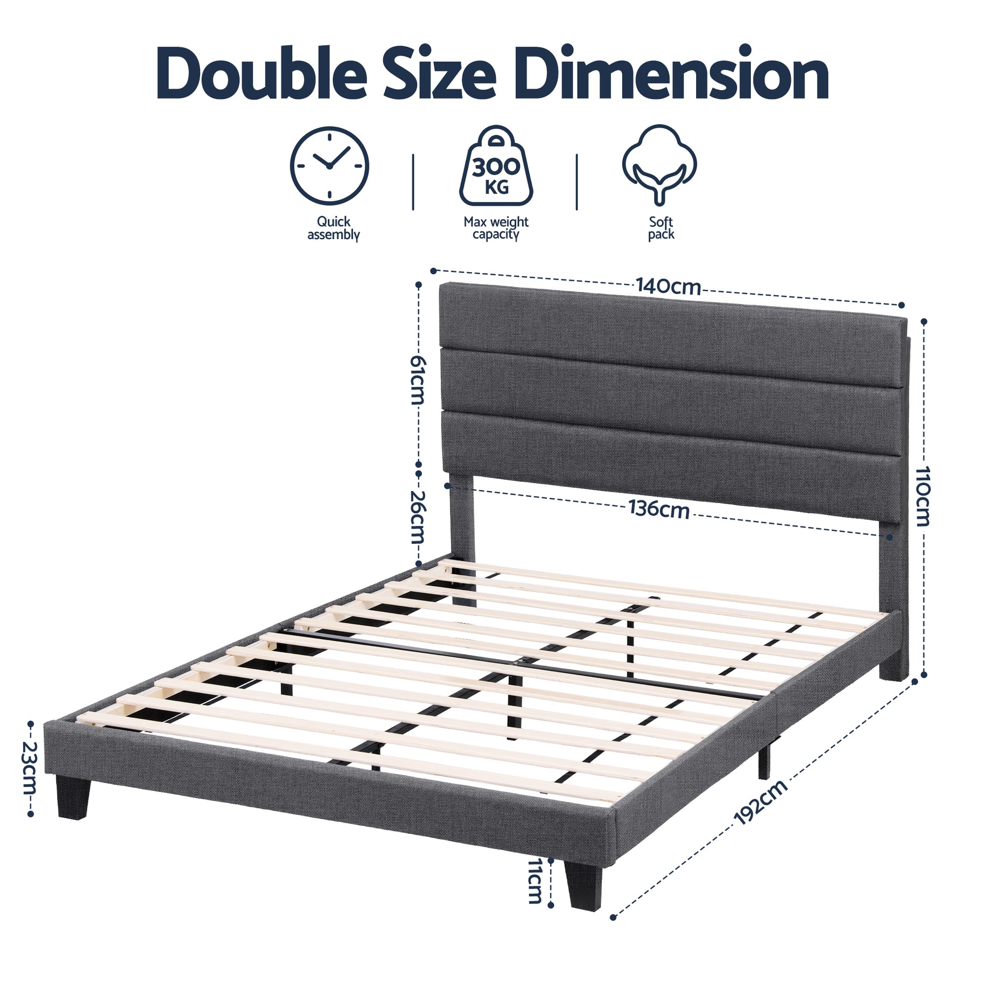 Double Package | Hush Linen Bed Frame Dark Grey & Serenity Euro Top Mattress (Medium Firm)-3
